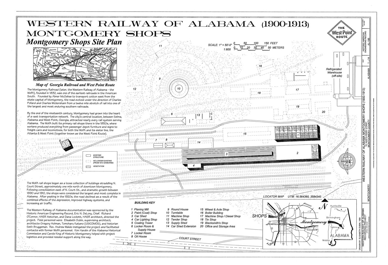 Cover and Site Plan Western Railway of Alabama Montgomery Rail Shops 701 North Perry Street Montgomery Montgomery County AL HAER AL 186 sheet 1 of 14 1